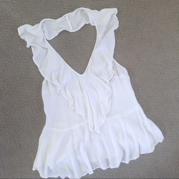 Express White Stretchy Halter Top with Ruffles - Picture 2 of 7